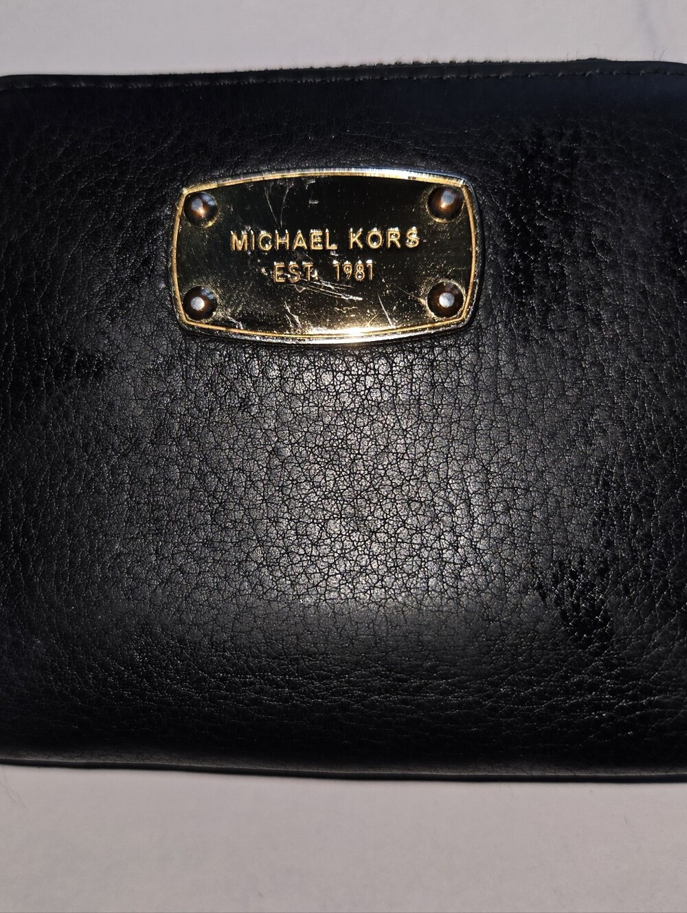 Michael Kors Black Leather Wallet with Gold Plaque - Picture 1 of 6